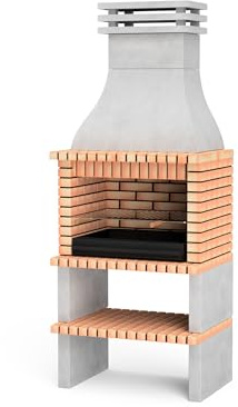 MOVELAR - Barbacoa de Obra Prefabricada de Leña y Carbón Modelo Albufeira (Gris, Naranja - 95 x 70 x 245 cm) REF: 3580/1 - Cocina de Exterior para Jardín y Terraza