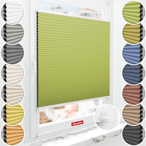 Schuette® Wabenplissee ohne Bohren ● Blackout x Honey ● Green Tea (Grün) ● 60x200cm (Breite x Höhe) ● Suprafix Klemmhalter Incognito X ● 60 Sekunden Montage