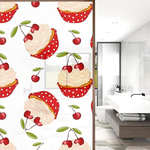 Sichtschutzfolie 3D Fensterfolie Glasdekorfolie PVC für Badezimmer Kinderzimmer Küche,Schlafzimmer Wohnzimmer Esszimmer Büro Hotels Klassenzimmer 44.5x300 cm Kirschkuchen