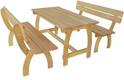 Gaseeto Sitzgruppe Garten Holz rustikal Gartenmöbel Set 2 Personen Gartenmöbel Set Kiefernholz Gartenmöbel Essgruppe Sitzgarnitur Balkonmöbel Set Kiefernholz Imprägniert-2 x Bank+Tisch-3-tlg
