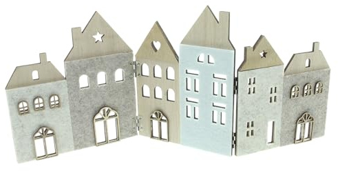 FRANK FLECHTWAREN Holzdeko Häuser, Filz aus 100% recyceltem PET, Metall Maße: 49 x 20 cm, einzigartiges Design, Vielseitig einsetzbar