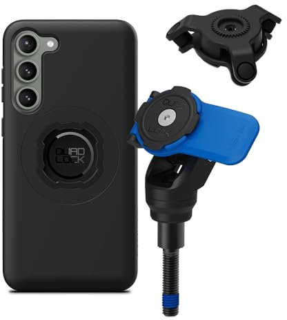 Quad Lock Motorcycle Handlebar Clamp Bolt Phone Mount Kit with Vibration Dampener and Galaxy S23+ MAG Case