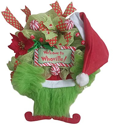 Christmas Thief Wreath for Front Door Christmas Decorations Elf Body Garland Plush Green Monster Wreath Home Decor (Green, 30cm/11.81inches)