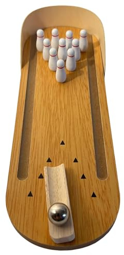 30cm Wooden Desktop Bowling Game: 10 Pins & Metal Ball - Perfect for Strategy, Party and Family Fun