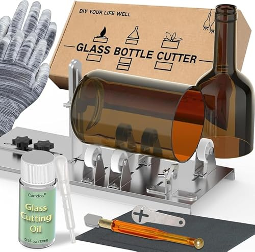 Cortador de botellas de vidrio, cortador de vidrio mejorado para botellas con aceite de corte de vidrio, kit de corte de vidrio para vino, cerveza, licor, whisky, alcohol, champán, cortador de