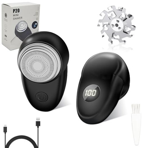 Xerteam Mini Rasierer, Tragbarer Elektrischer Mini-rasierer Kapsel Rasierer für Männer, Wiederaufladbarer mini rasierer herren mit LED Anzeige, Mini Portable Electric Shaver für Travel - Schwarz
