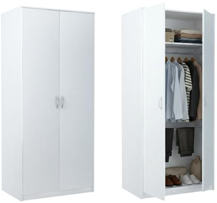 Home Collective Kleiderschrank mit 2 Türen 1 Kleiderstange 1 Einlegeboden Garderobenschrank 85 cm breit Schrank Matte Oberfläche aus laminierter Platte ideal für Schlafzimmer Wohnzimmer Flur Weiß