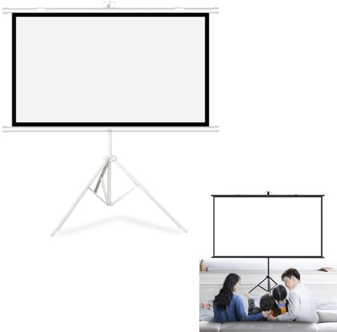 Hoiweqr Pantalla para Proyector Portable con Trípode 50Pulgadas 60Pulgadas 72Pulgadas Ajustable para 4K HD Tela De Proyección, Negro, Blanco, Proyección Portátil Formato 4:3/16:9(White,16:9 60in)