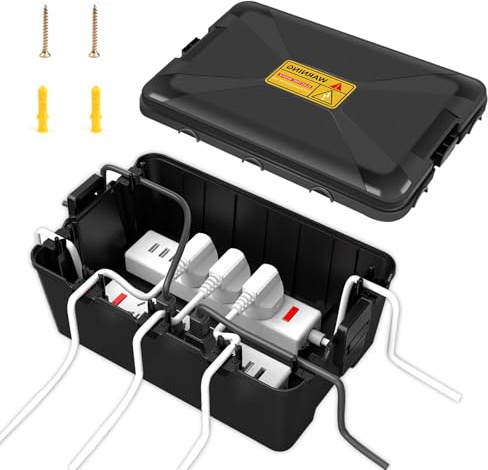 HERKINDNESS Wasserdichte Kabelbox, Schwarz Stromkasten Außenbereich, 32 x 21,2 x 13,2 cm, Abzweigdose, mit 7 Kabelausgängen, für den Heim und Außenbereich
