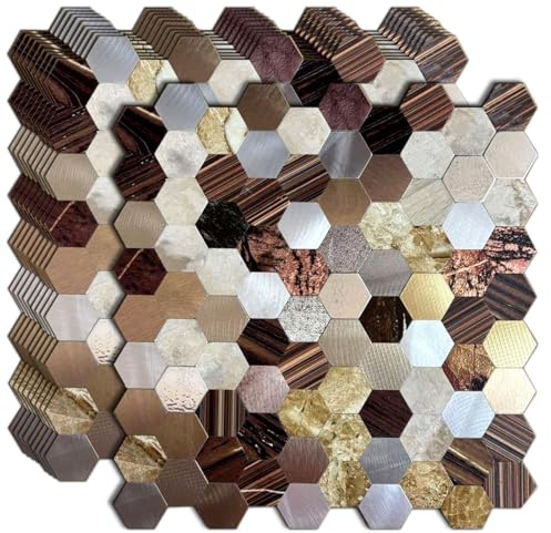sanyeskkiy 10 Sheets Peel and Stick Backsplash Tile, Self-Adhesive Mosaic Tile, Stick on Kitchen, Bathroom Vanities, Laundry Table (Mixed Colorful, 10)