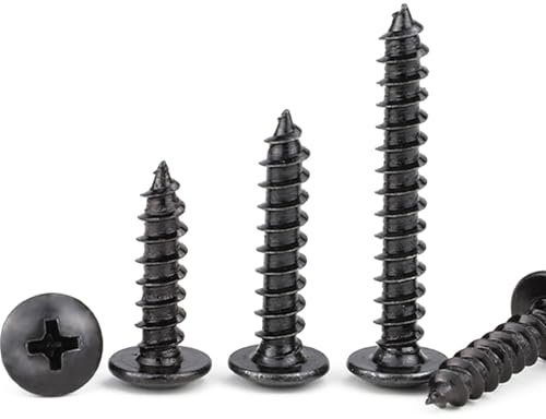 BACSHBY 20 Pcs M5x40mm Self-Tapping Wood Screws Carbon Steel Mushroom Head Set Sheet Metal Nails Full Thread Black Furniture Machinery Screws