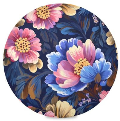 Blu e Pesca Retro Fiori Romantici Tovagliette per Tavolo da Pranzo Rotondo Trapuntato Reversibili Tovagliette per Cucina Tavolo Lavabile Sottopiatti Tovagliette Tovagliette Impermeabile Cucina