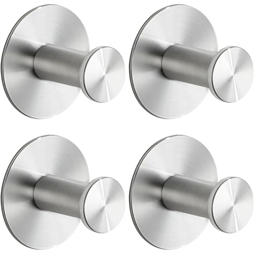 SAYAYO Ganchos Adhesivos para Pared, Cepillado Colgador Toalla Baño, SUS304 Acero Inoxidable Ganchos para Colgar, Gancho Pared 4 Piezas para Baño, Dormitorio y Cocina