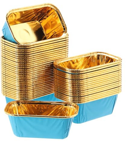 sourcing map 50 pirottini per cupcake in lamina di alluminio su un lato, resistenti al grasso, per matrimoni, feste di compleanno, decorazioni blu (rettangolari)