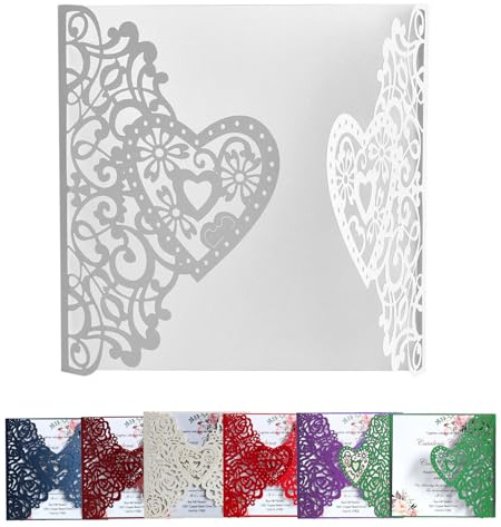 CALLYSONIC 7 Stück Hochzeitskarte, 15 x 15 cm Einladungskarten Hochzeit, Hollow Floral Hochzeitseinladungskarten, Karte hochzeit, Nur Umschlag, Keine Einlage