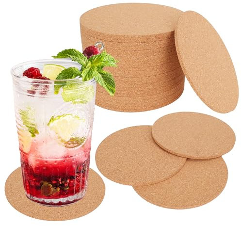 Lot de 24 Dessous de Verres Ronds en Liege, Sous Verre en Liège pour Verres, Sous Tasse de 10 cm de Diamètre et 3 mm, Convient pour la Maison, le Bar, le Café, l'entreprise, peut être utilisé à Plusie