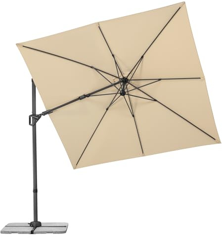 Schneider Ampelschirm VIVASOL 270 x 270 cm, Natur, 360° drehbar, bis 50° neigbar, 45° kippbar, Air-vent, Schutzhülle & Plattenständer