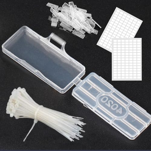 YUZHEDM 100 Piezas Etiquetas para Cables, con Sujetacables de Nailon y Etiquetas Adhesivas, Cable Management, Alambre Caja de Marcado Bridas Reutilizables, para en Casa y en la Oficina (4020)