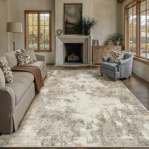PureCozy Modern abstrakt matta vardagsrum extra stor 200 x 300 cm halkfri brun matta lätt kort lugg tvättbar golvmatta för sovrum, matsal, barnrum, lounge