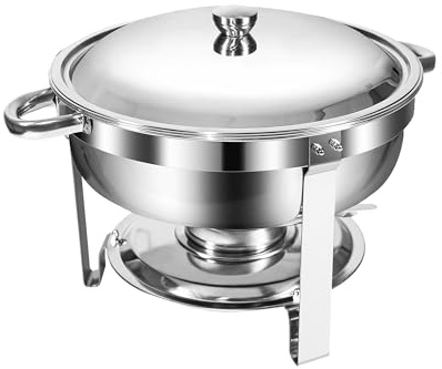 WENMILY Chafing Dish Buffet Set, 5L Chafing Dishes, Food-Grade Stainless Steel Warming Containers [Rolled Edge Design], Food Warmer with Lid Holder for Catering Buffet and Party (Round Silver)