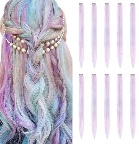THXFUNAREA trenzas de colores para el pelo niña,10 Piezas Extension Per Capelli Colorati, Extensiones De Clip, Liso Y Largo De 55 Cm, Mechas Pelo Lacio Para NiñAs Mujeres Trenzas Cosplay Fiesta