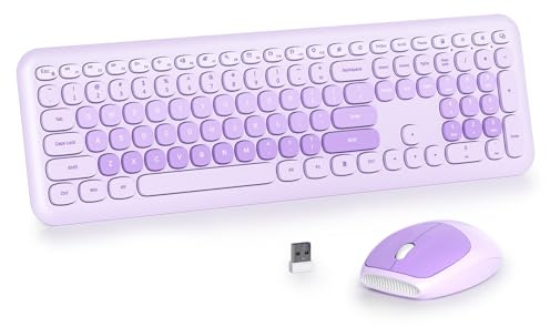 Vumilstek Purple Quiet Keyboard and Mouse Wireless, Full Size Silent Keyboard Cute Typewriter American QWERTY 2.4G Cordless Round Keys for Office Home Dorm PC/Laptop/Desktop(Diary Purple)