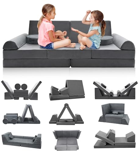 Meulbaty Spielsofa für Kinder,Kindersofa aus 11 Schaumstoff Bausteine, Flexibel Kombinierbare Kinder Couch Modulares Spielsofa zum Spielen, Kreativsein, Schlafen(180CM)