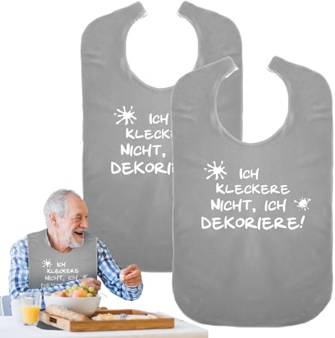 2 Stück Lätzchen für Erwachsene-70 Cm X 47 Cm，Kleiderschutz für Erwachsene(Grau)，Lätzchen für Senioren–Wasserdicht, Wiederverwendbar, Geeignet für Menschen mit Behinderungen und Ältere Menschen