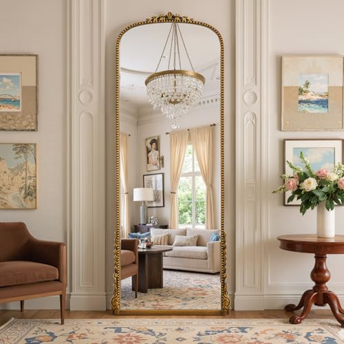 LunaMirror Antique Standspiegel 175x70cm Ganzkörperspiegel met Vintage Sierlijke Gold Retro Decorative Wandspiegel Home Decor Spiegel voor Woonkamer Slaapkamer Hal
