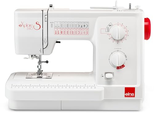 Elna Explore 340s Mechanical Sewing Machine with 23 Stitches including Utility, Decorative, and Stretch, Jam-Proof Top Loading Bobbin in a Portable Design with Extra-Wide Sewing Bed