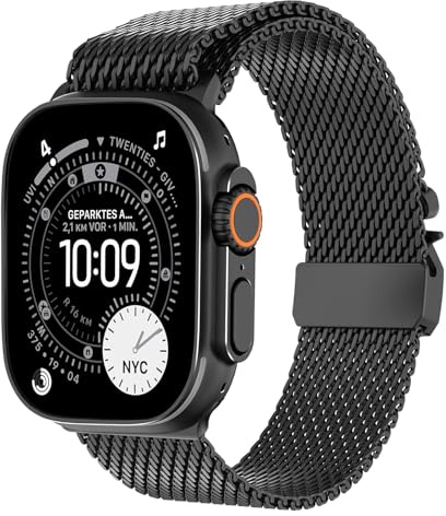 Titanband för Apple Watch Ultra 3/2/1 49 mm, milanesarmband i titan för Apple Watch 49 mm, 46 mm, 45 mm, 44 mm, 42 mm (Series 3 2 1), Series 11/10/9/8/7/6/5/4/3/2/1/SE, Medium - Armband für 135-225 mm