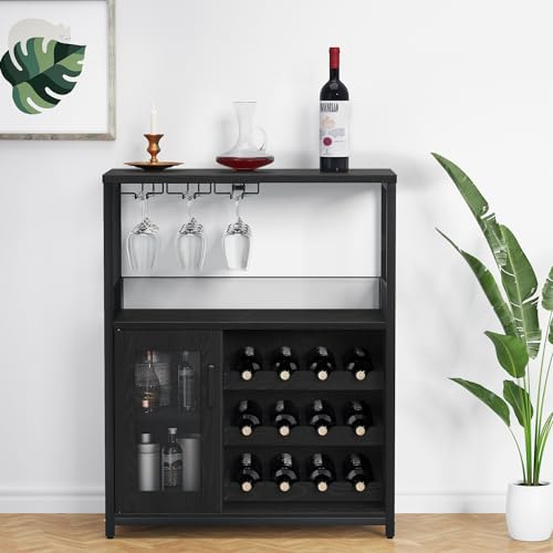GarveeHome Weinschrank, Barschrank Industrial 70x35x92 cm, Weinregal verstellbar mit Glashalter, Weinbarschrank für Küche, Esszimmer, Wohnzimmer, Kaffeebar Möbel - D