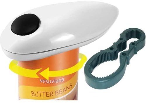 Abrelatas eléctrico automático con tapa magnética, borde liso, seguro, aleación de acero ABS, funciona con pilas, botón fácil de pulsar, ideal para personas mayores, artritis, manos débiles, chefs