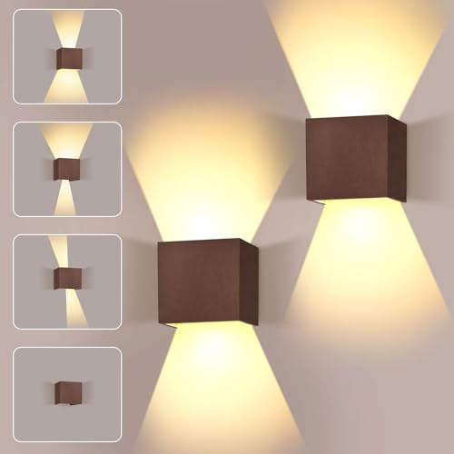 2pezzi di Applique da Parete LED 8W Legno, Lampada da Parete Moderno 3000K | Bianco Caldo Vintage Luci da Parete Interno Angolo del Fascio Regolabile per Camera da letto,Soggiorno, Marrone Scuro