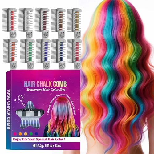 8 Colori Pettini Con Gessetti Per Capelli Festivi E Divertenti,Gessetti Capelli Ragazze,Tintura Colorazione Temporanea Lavabile Capellis Per Compleanno,Natale,Capodanno,Cosplay,Feste Fai(10)