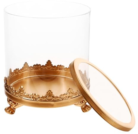 MUELODSIC Cúpula de Cristal Transparente con Flores Preservadas, Pequeña Vitrina de Vidrio con Base Metálica Dorada, Cubierta Decorativa para Hogar y Oficina, Campana Antidesempolvada