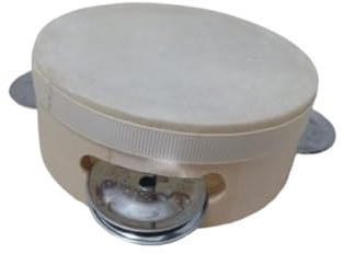 Generico 10 Tamburello in legno con sonagli in metallo 10 cm. Diametro, con Membrana Bianca, Bomboniera, Gadget, Danza Articolo Artigianale, Stampabile