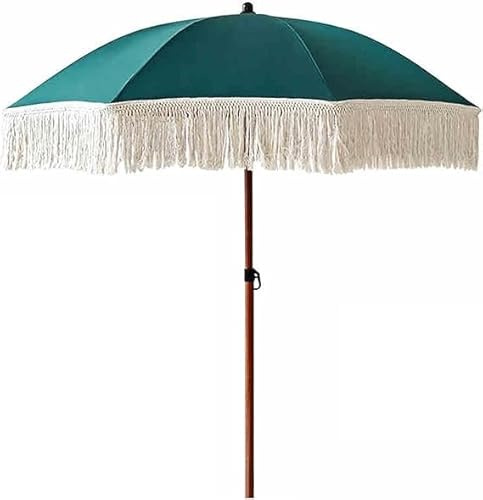 Ombrelloni da spiaggia 180 cm con frangia, ombrellone patio nappe esterno portatile giardino UPF 50+, palo in legno e 8 stecche robuste