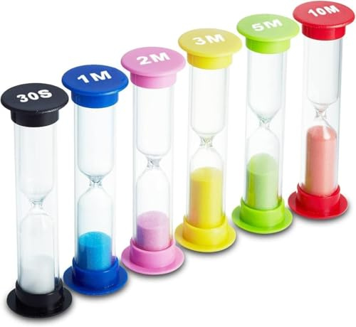 Sand Timer - 6 Colors Hourglass Sandglass Sand Clock - 30sec / 1min, 2mins, 3mins, 5mins / 10mins - For Classroom, Game, Home, Office, Toothbrush Timer