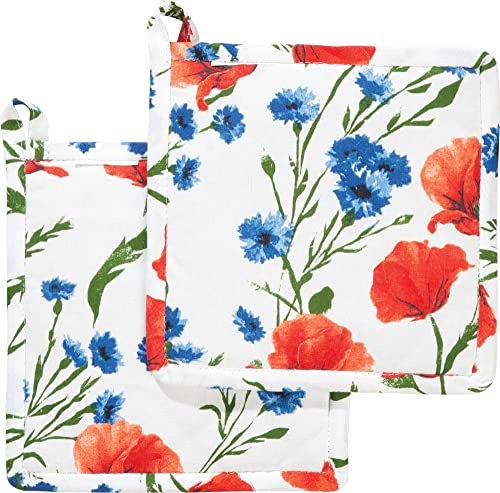 REDBEST Topflappen, Untersetzer Mohnblume 2er-Pack, 100% Baumwolle Größe Mohnblume Größe 20x20 cm - hitzebeständige Wattierung, außen robustes, glattes Gewebe