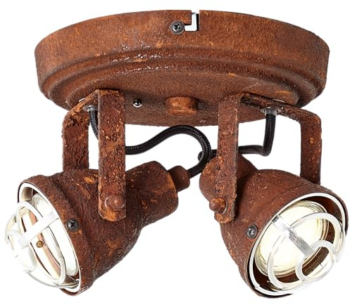 Lightbox rustikaler Decken Strahler - Spotrondell mit schwenkbaren Köpfen - | 2 flammiger Deckenstrahler - Spotrondell im Industrial Look mit schwenkbaren Köpfen - Metall Rost