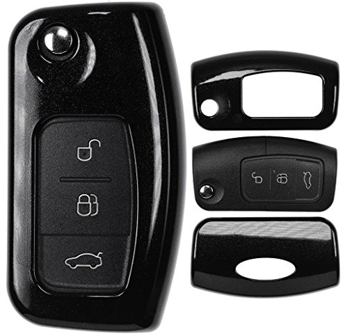 Klapp Schlüssel Cover Hülle für Ford Focus C-Max Fiesta Kuga S-Max Mondeo/Farbe: Metallic Schwarz