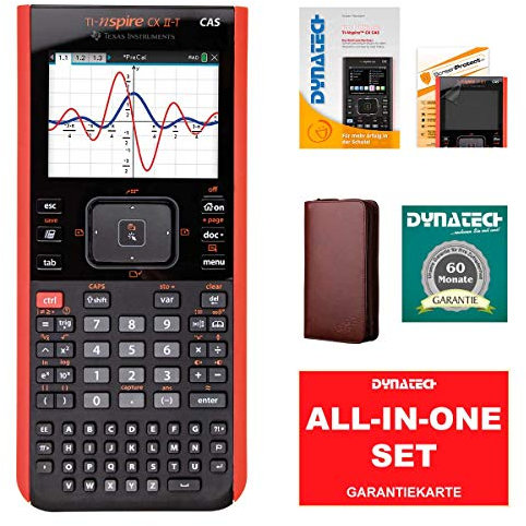 TI-Nspire CX II-T CAS Grafikrechner + CalcCase Tasche braunes Rindsleder + Garantieverlängerung + Im Fokus: Das Buch zum Rechner + ScreenProtect Displayschutzfolie UltraClear
