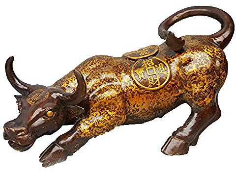 Fashion158 Große Figur für Hauswirtschaft, Geschäft, Eingangshalle, Lobby, Top Ornament Glück, Maskottchen, blühendes Geschäfts-Geld, Bull-Bronzefigur