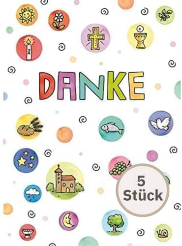 Biglietto per comunione Dank – simboli – 10,5 x 14,5 cm.