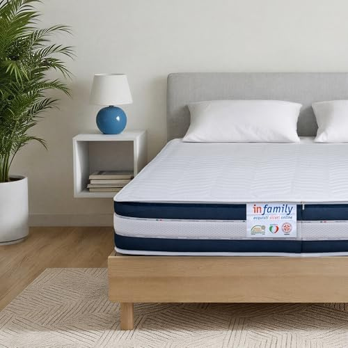 INmaterassi - Materasso Rita con Molle Insacchettate, 7 Zone, Ortopedico, Rigidità Media, Rivestimento agli Ioni d'Argento Sfoderabile e Antiacaro, Alto 22 cm, Letto Matrimoniale 160 x 190 cm
