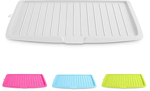 YORKING Drip Tray Plastic Portable Dish Drain Board Durable Drip Sloping Draining Tray with Hanging Hole for Draining Water for Pots Pans Bowls Cooking Holder Fruit Vgetable (White)