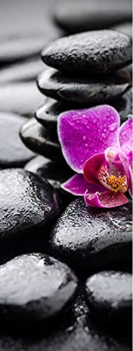 A.Monamour Türtapete Selbstklebend Türfolie Türposter 3D Rosa Orchidee Mit Kieselsteinen Schwarze Spa Steine ​​Zen Vinyl Folie Türdeko Tapete Wandbild Türaufkleber Türtattoo 77 x 200 cm