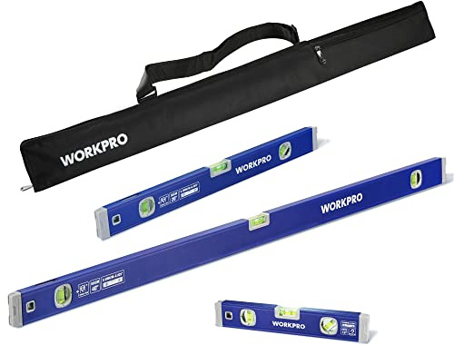 WORKPRO 3-Piece Spirit Level Set (12, 20, 40) with 12 Magnetic Torpedo Level, 45°/90°/180° Bubbles Measuring, Open Top View Design, Aluminum Alloy Levels with Carrying Bag