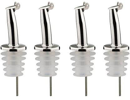 Westmark 4 Spirituosen-/Öl-Ausgießer für Flaschen, mit Kläppchen, mit Luftröhrchen, Metall/rostfreier Edelstahl, Silikonkorken, Inox Gastro, Silber, 468322E3